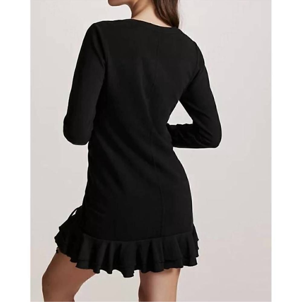 Anthropologie Sundays Ramone Black Ruched Mini Dress Size Medium, Long Sleeve - Picture 2 of 12
